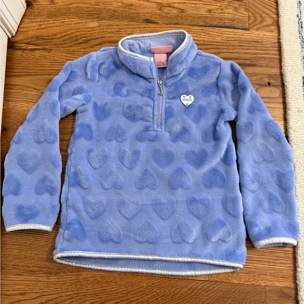 Juicy Couture Textured Heart Furry Purple Fleece Sweatshirt Silver Trim Girls 4